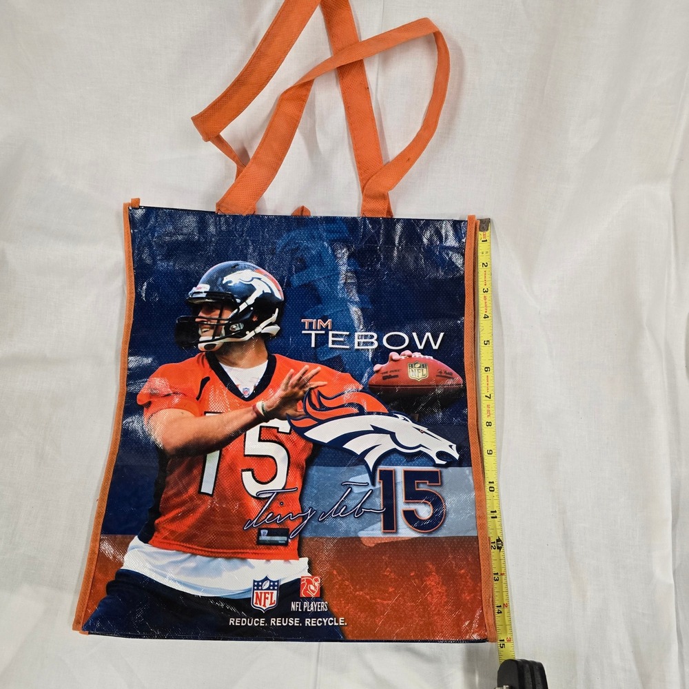NFL Denver Broncos Tim Tebow Reusable Shopping Bag Tote Blue Orange 15 x 13 x 8 - Picture 3 of 5